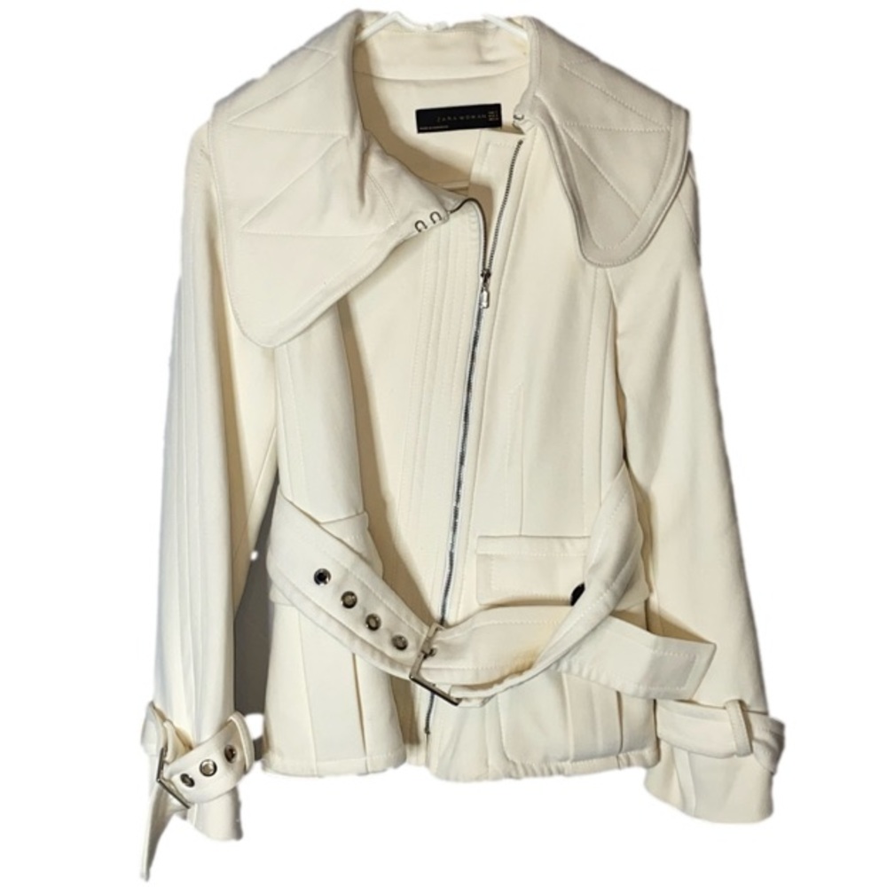 Zara Cream Colored Moto Jacket Coat